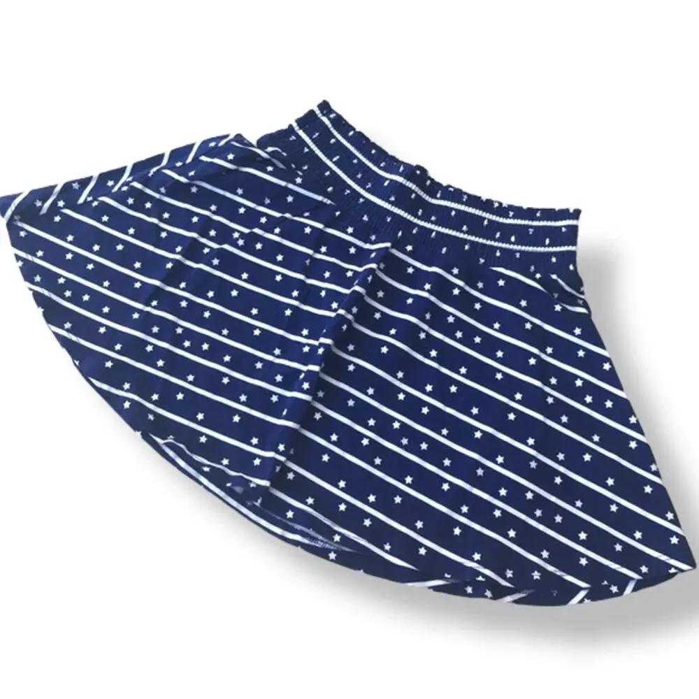 So‎ Girls Skirt Size 12 Navy Blue White Stripes Stars Twirly NEW